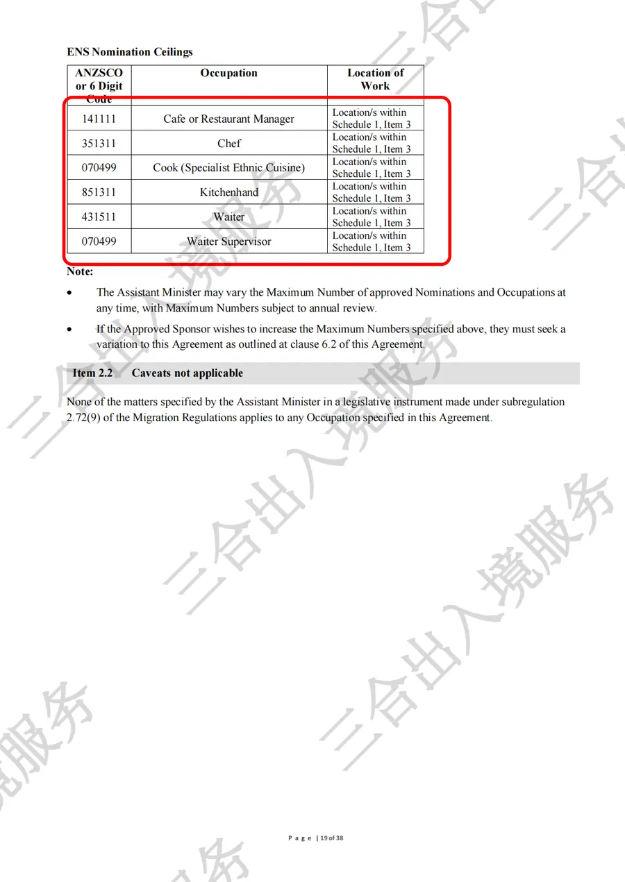 NT DAMA approval document page 19 for the catering case